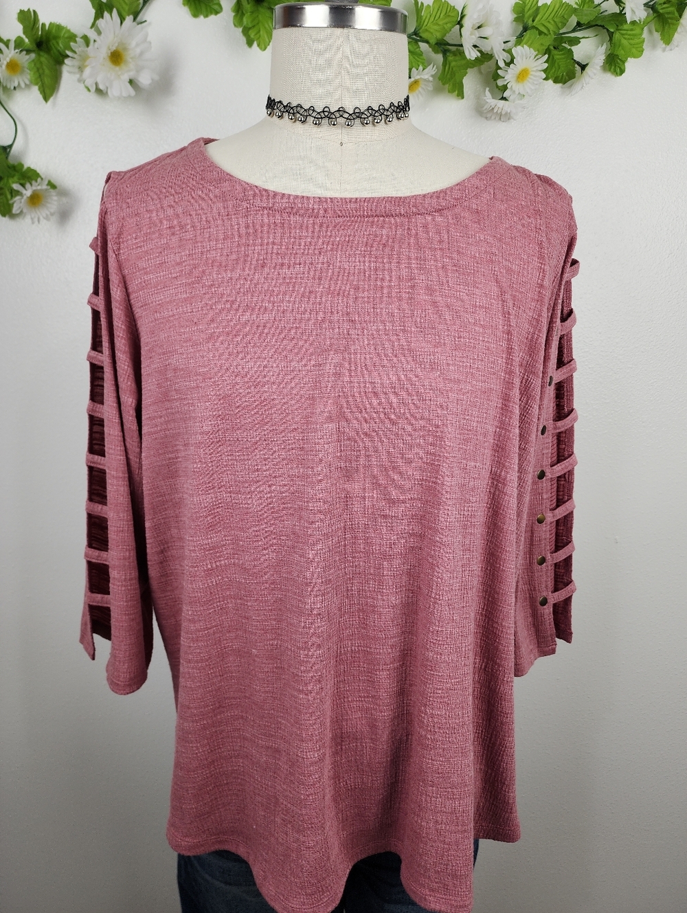 Retrology Pink Cutout Sleeve Knit Top Sz 1X